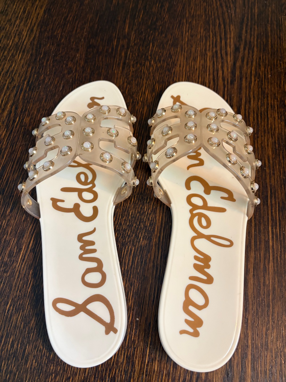 Sam Edelman Jelly Clear Jeweled Slide Sandals - White 8